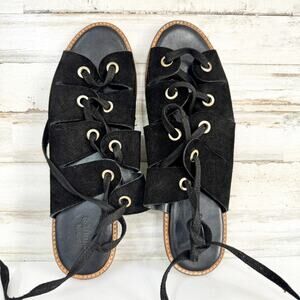URBAN OUTFITTERS Sandals Women Size 9-9.5 Black Bonnie Sued Laced Rivet Boho